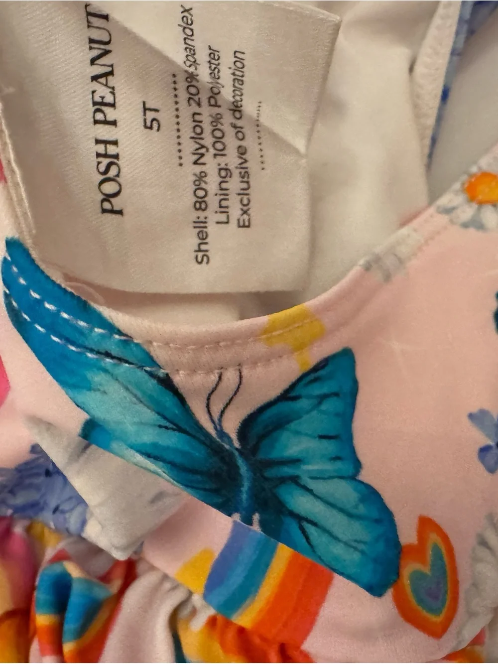 Posh Peanut Raina Swimsuit 5t Rainbow & Butterfly Ruffles
